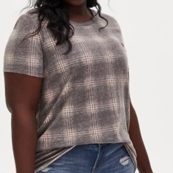 torrid Tops - GUC Torrid Size 4 Vintage Burnout Plaid Tee